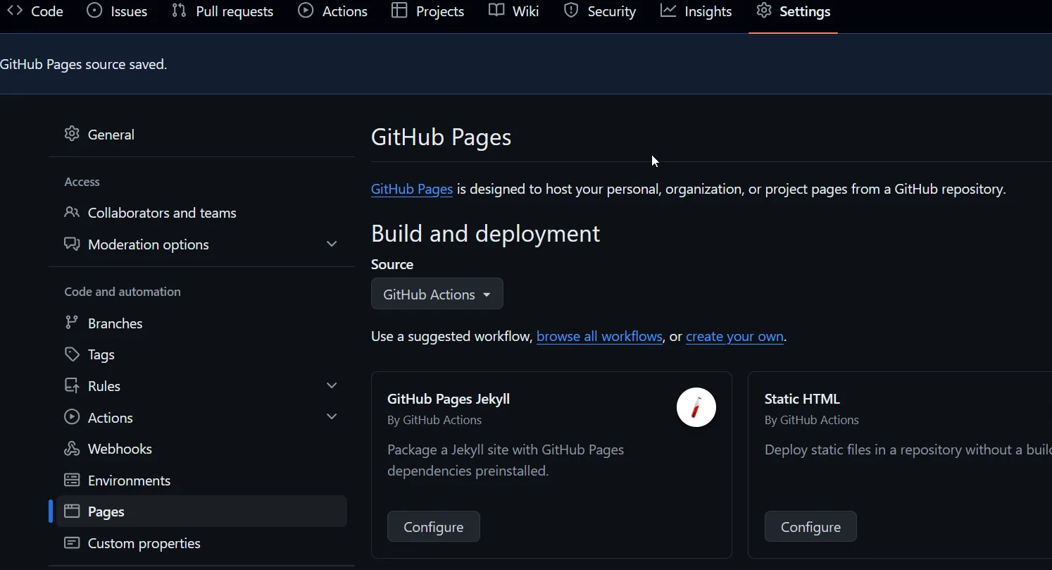 GitHub Pages Settings